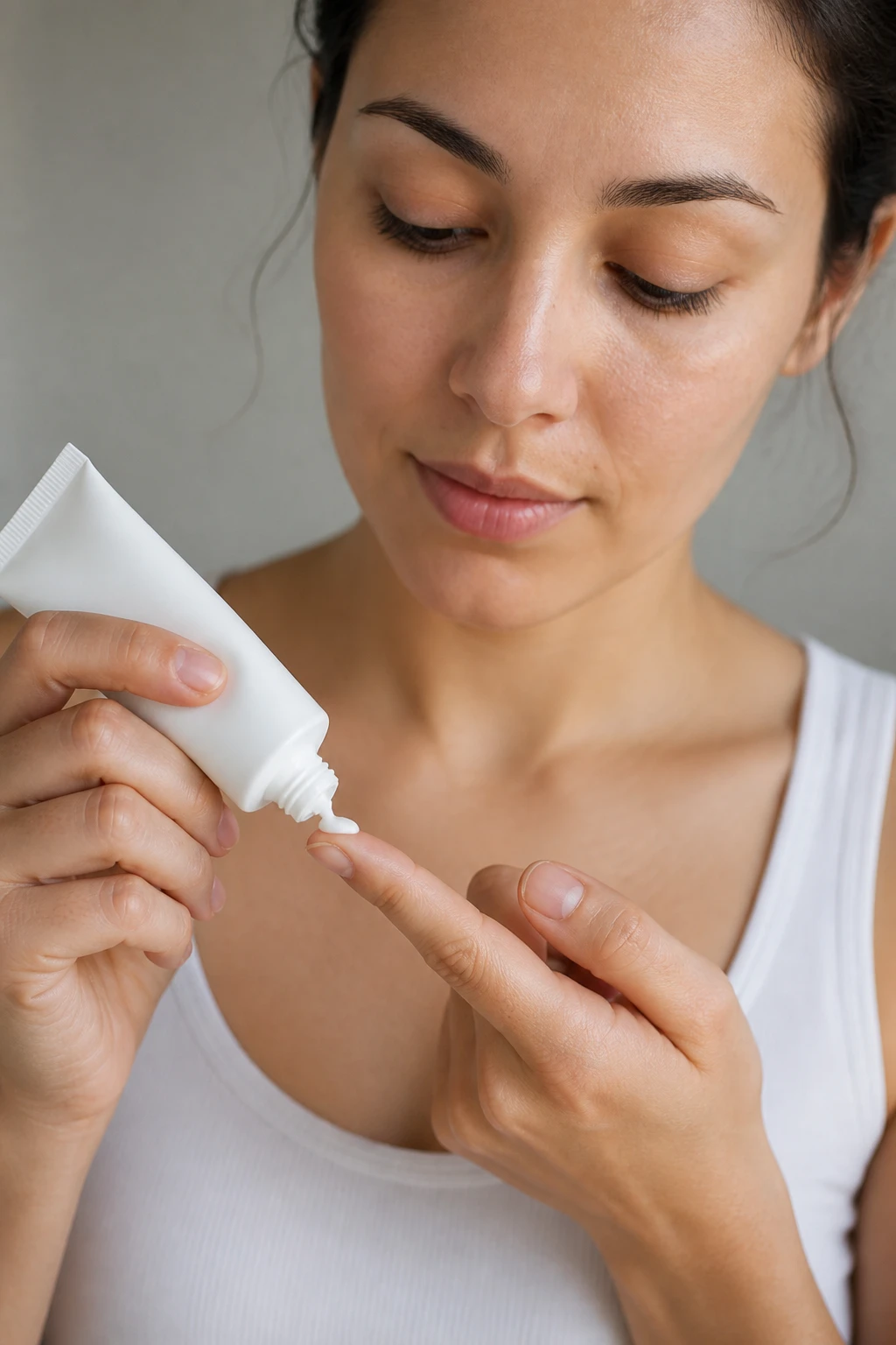 Applying fragrance-free moisturizer to calm the skin