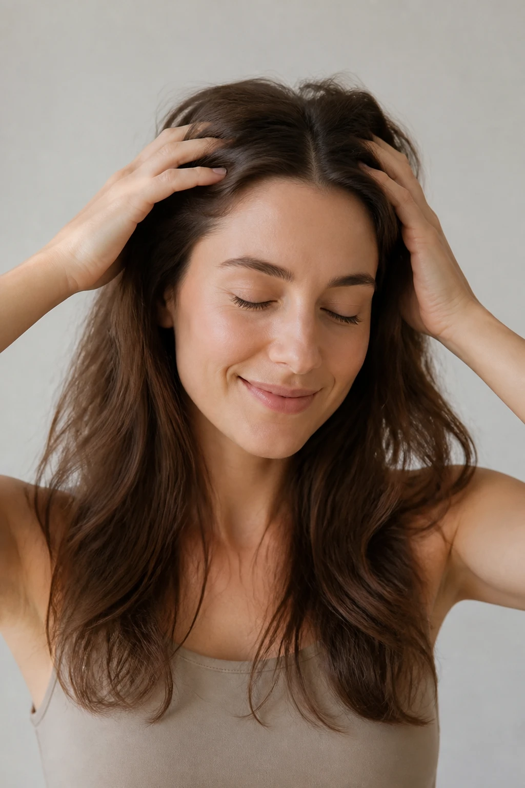 Woman with a comfortable, healthy scalp