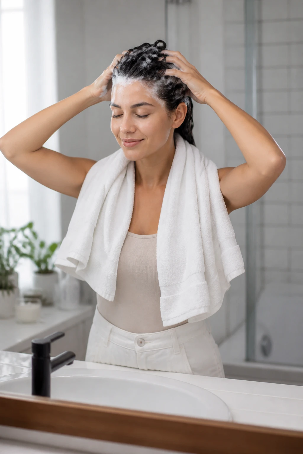 Gently washing the scalp