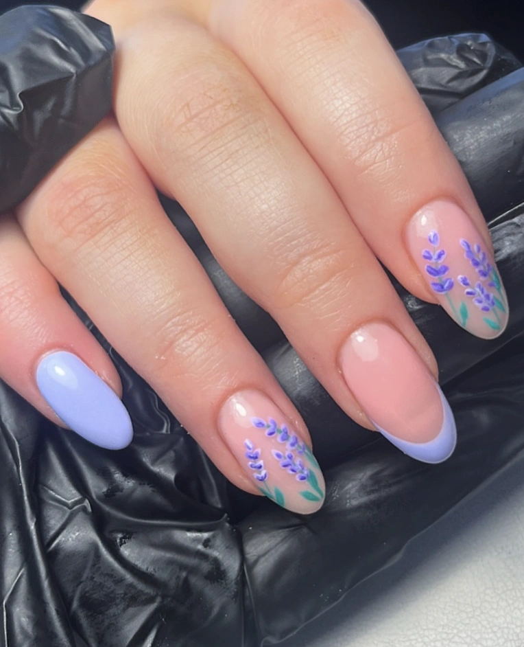 Lavender Nails French Tip with Soft Pastel Shades and Floral Accents