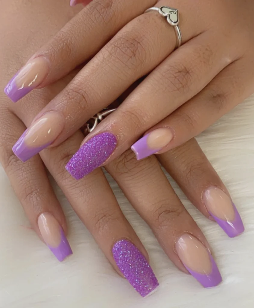 Lavender Nails Square with Glitter Accents and Subtle Ombre Finish