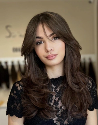 Layered Lob with Soft Face-Framing Bangs for Long Old Money Hair