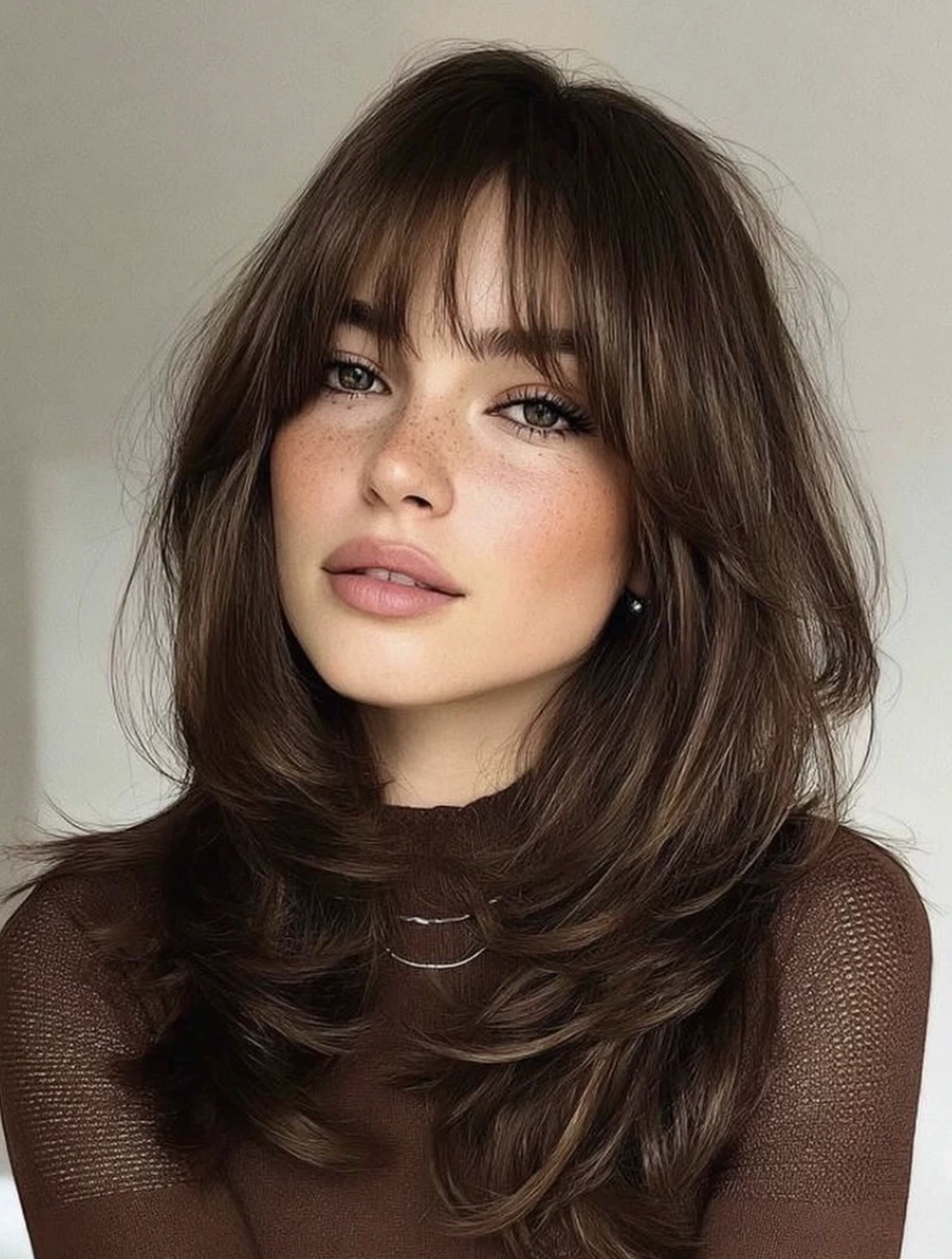 Layered Medium Cut with Side Bangs and Soft Face-Framing Ends