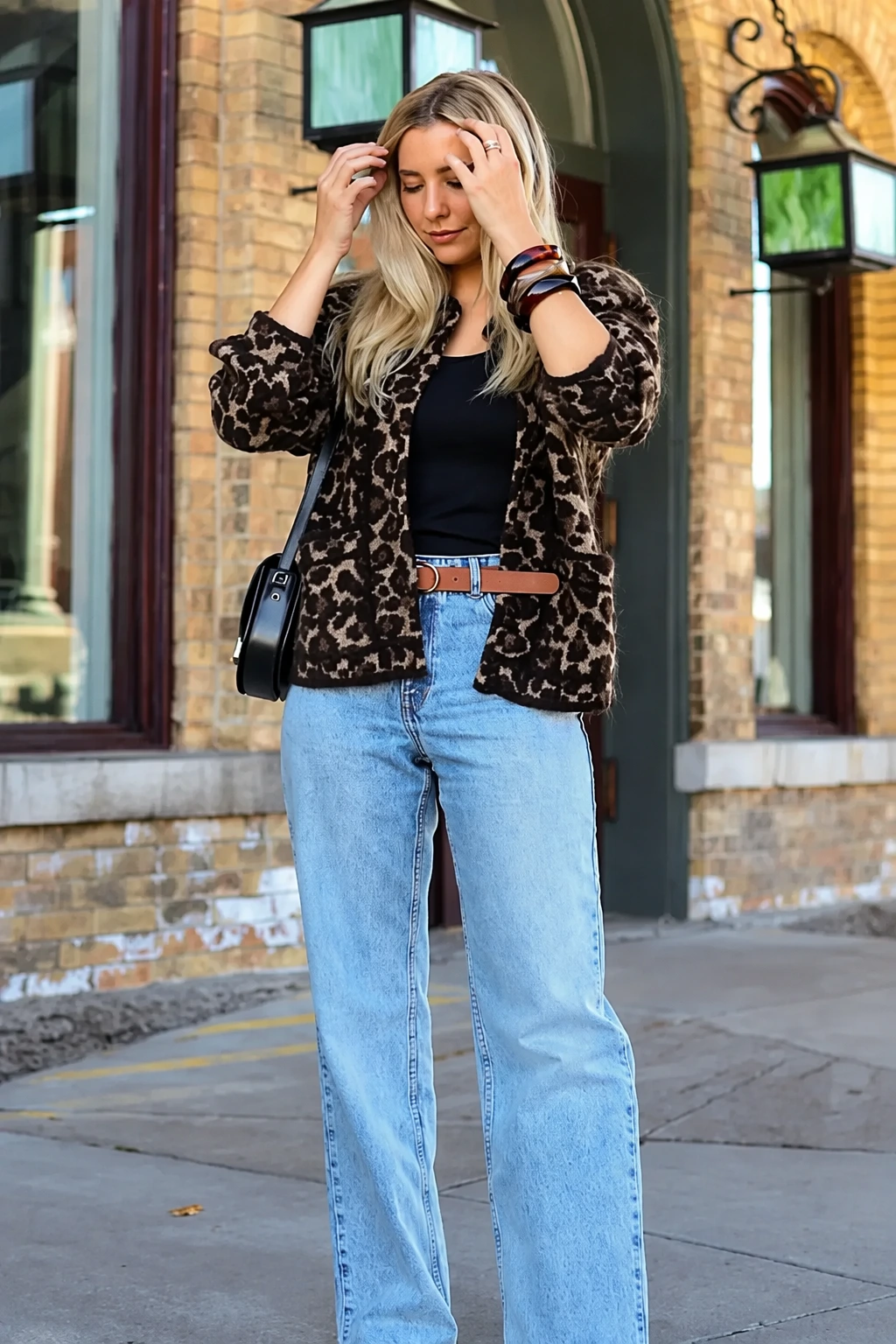 Leopard Print Cardigan + Light Wash Jeans