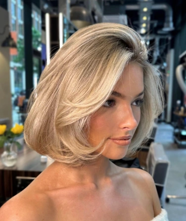 Lob with Curtain Bangs and Soft Waves