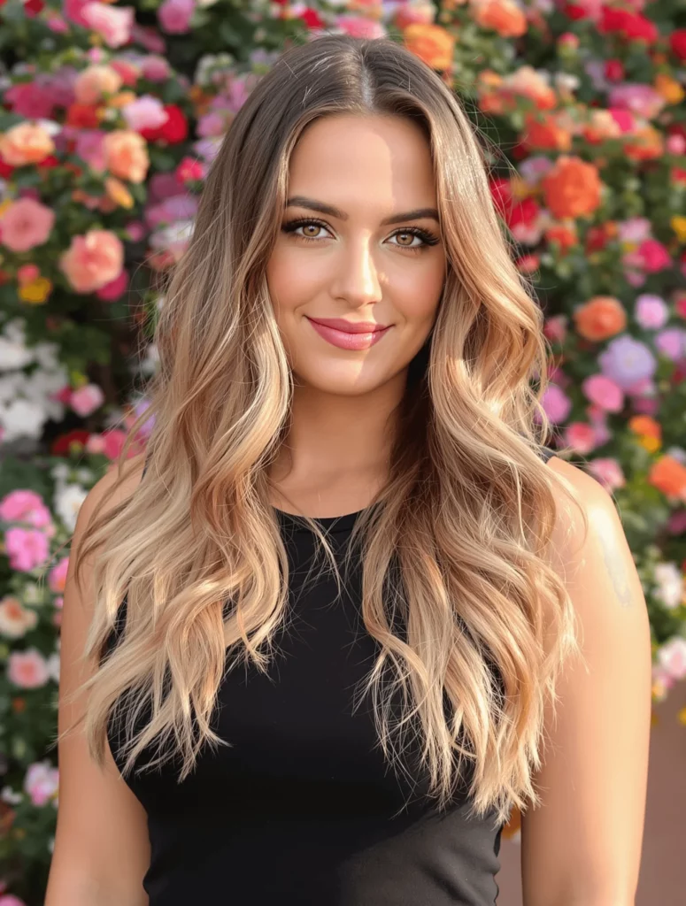 Long Layers with Warm Bronde Balayage