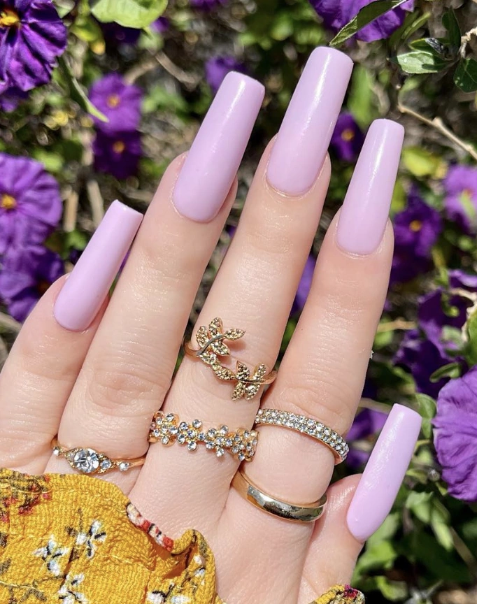 Long Square Lavender Chrome Nails