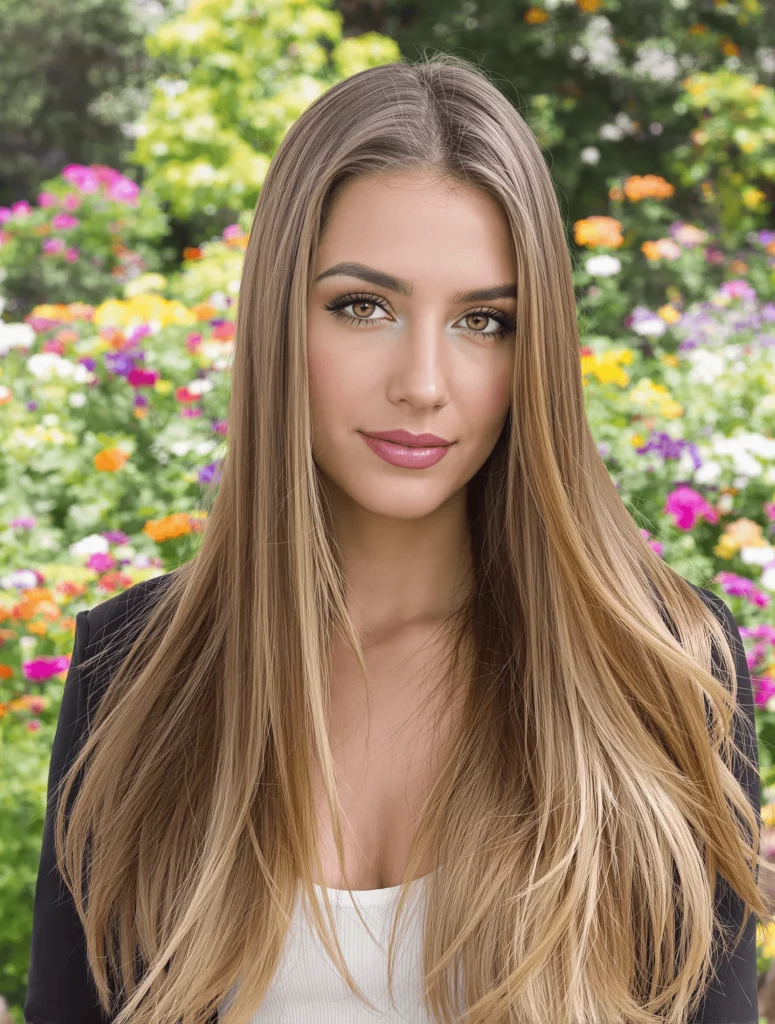 Long Straight Hair with Warm Bronde Balayage