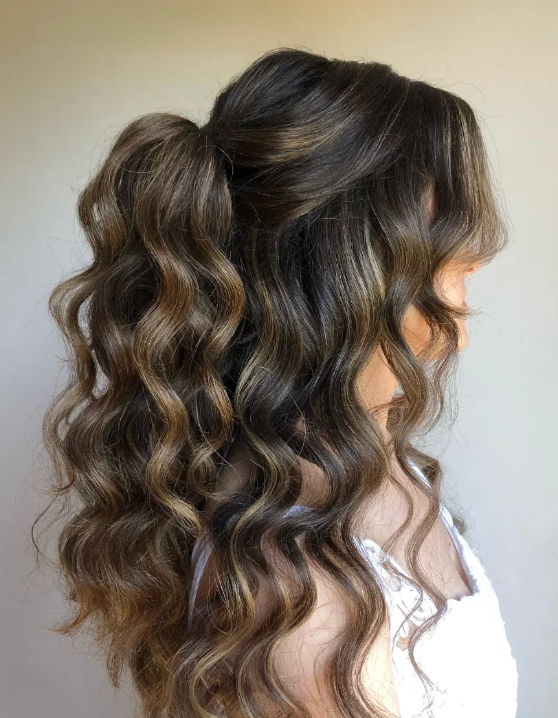 Loose Waves with a High Ponytail
