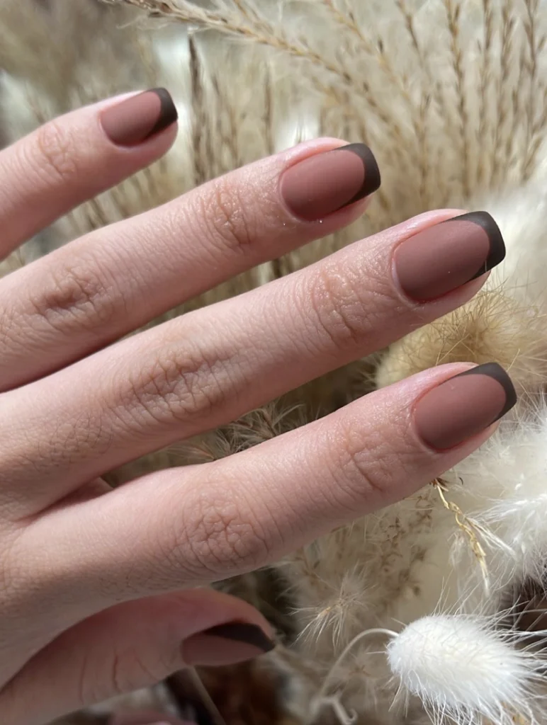Matte Brown Nails with Elegant Dark French Tips