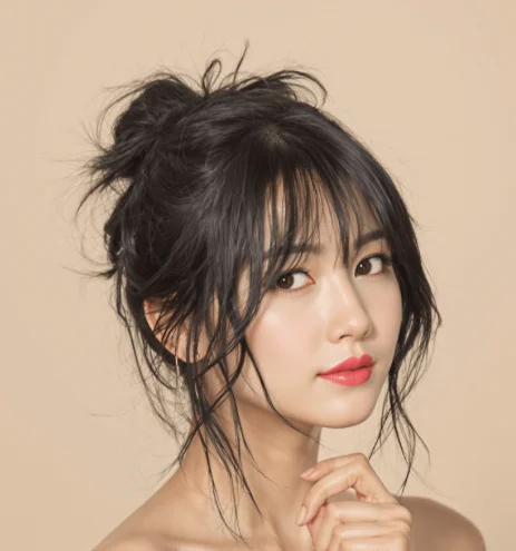 Messy Bun with Wispy Bangs