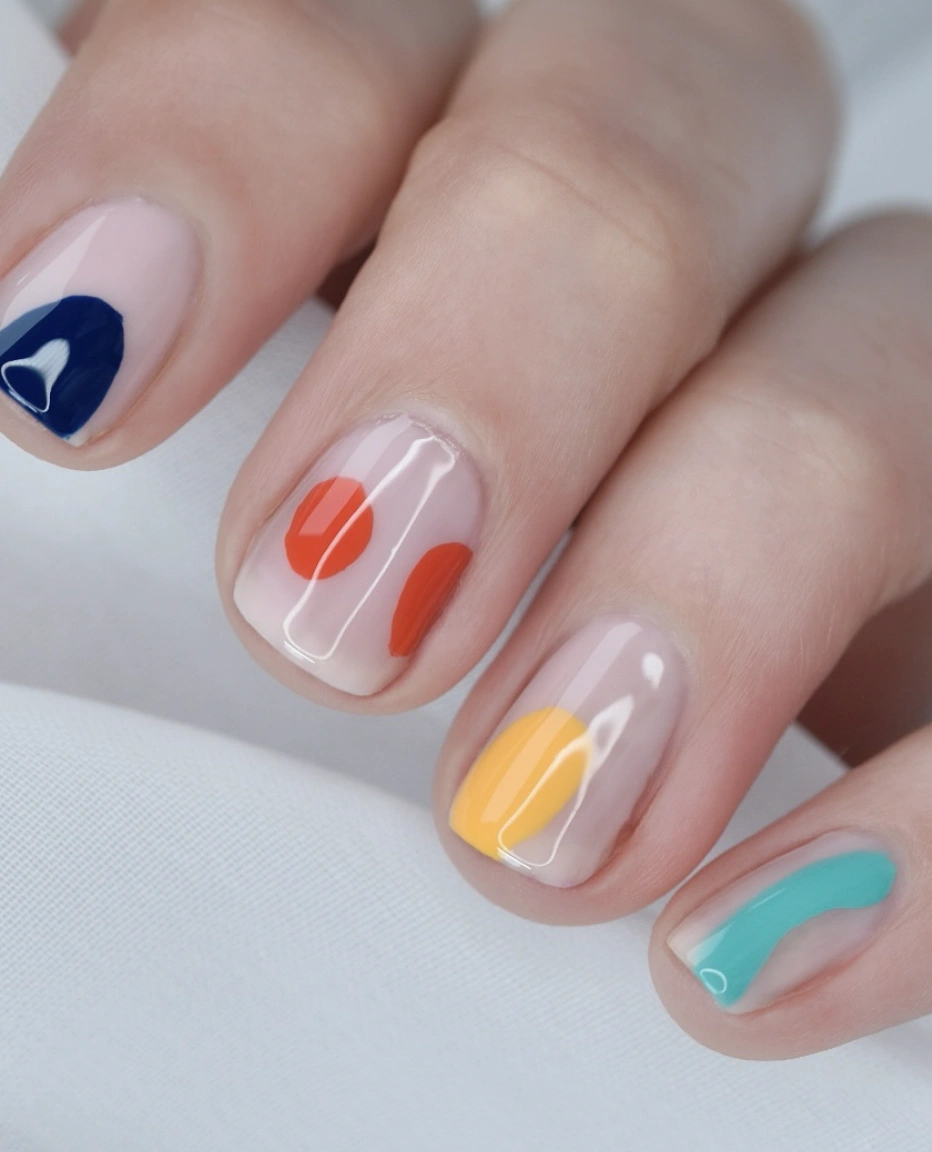 Minimalist Clear Nails with Abstract Color Accents