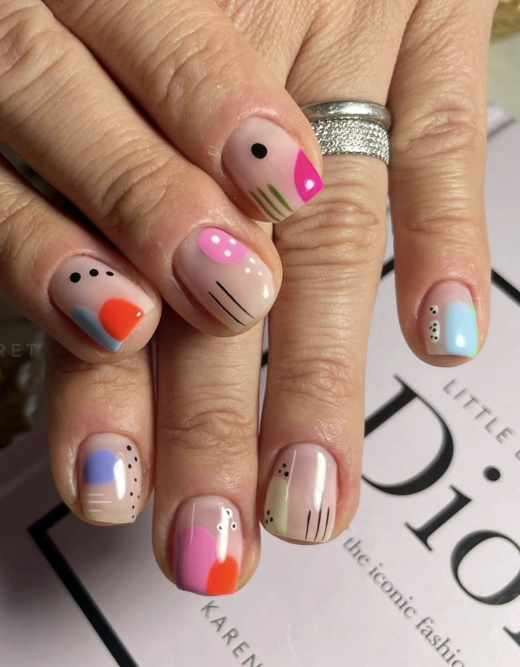 Minimalist Geometric Nail Art with Nude Base
