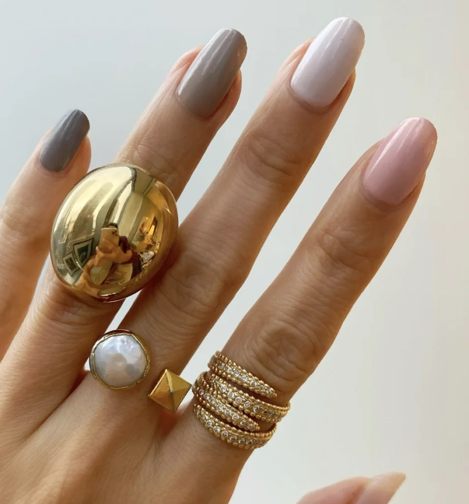 Mismatched Neutral Palette on Long Oval Nails