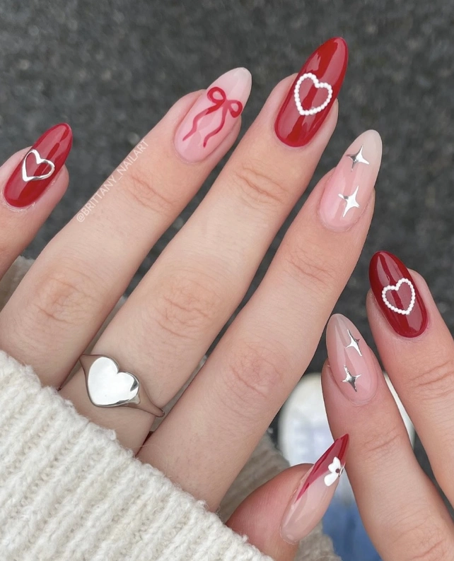 Mix and Match Almond “Vday Nails” with Delicate Details