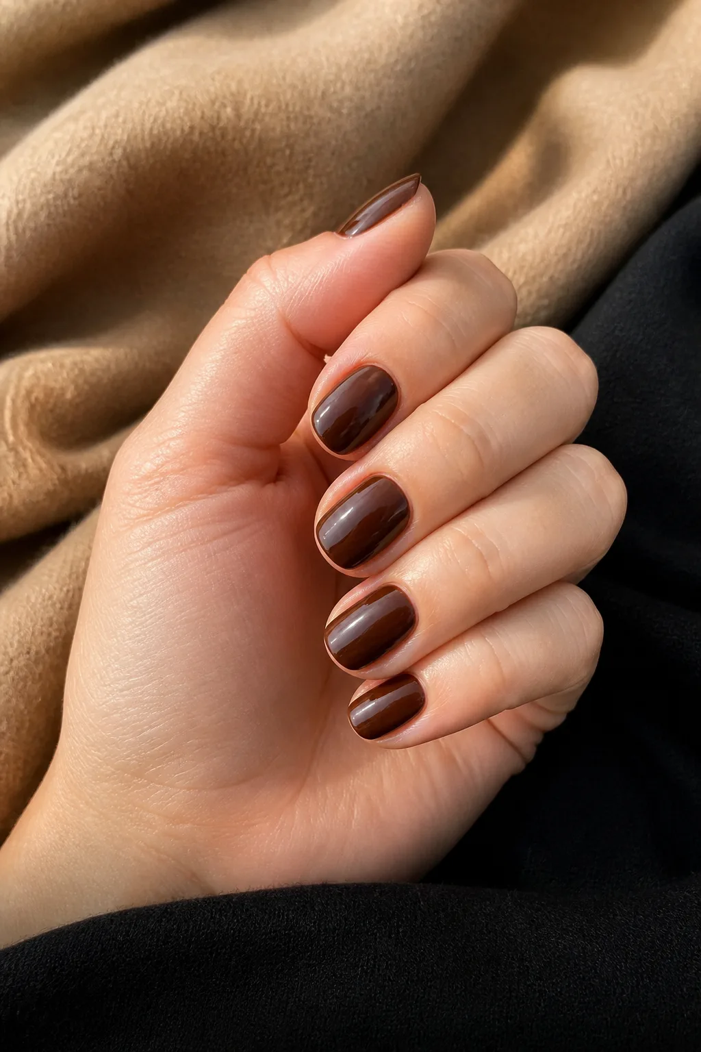 Mocha Nails With a Belted Coat