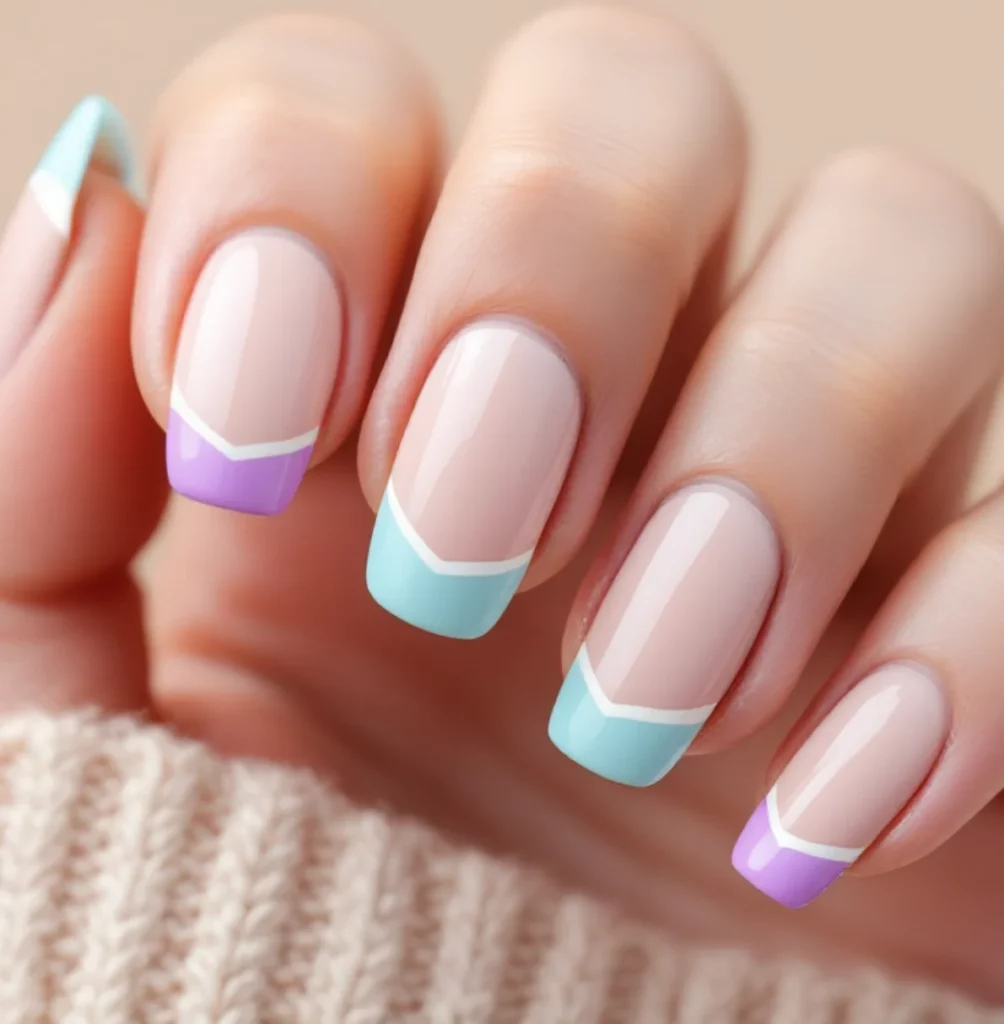 Modern Geometric Color Block French Tips