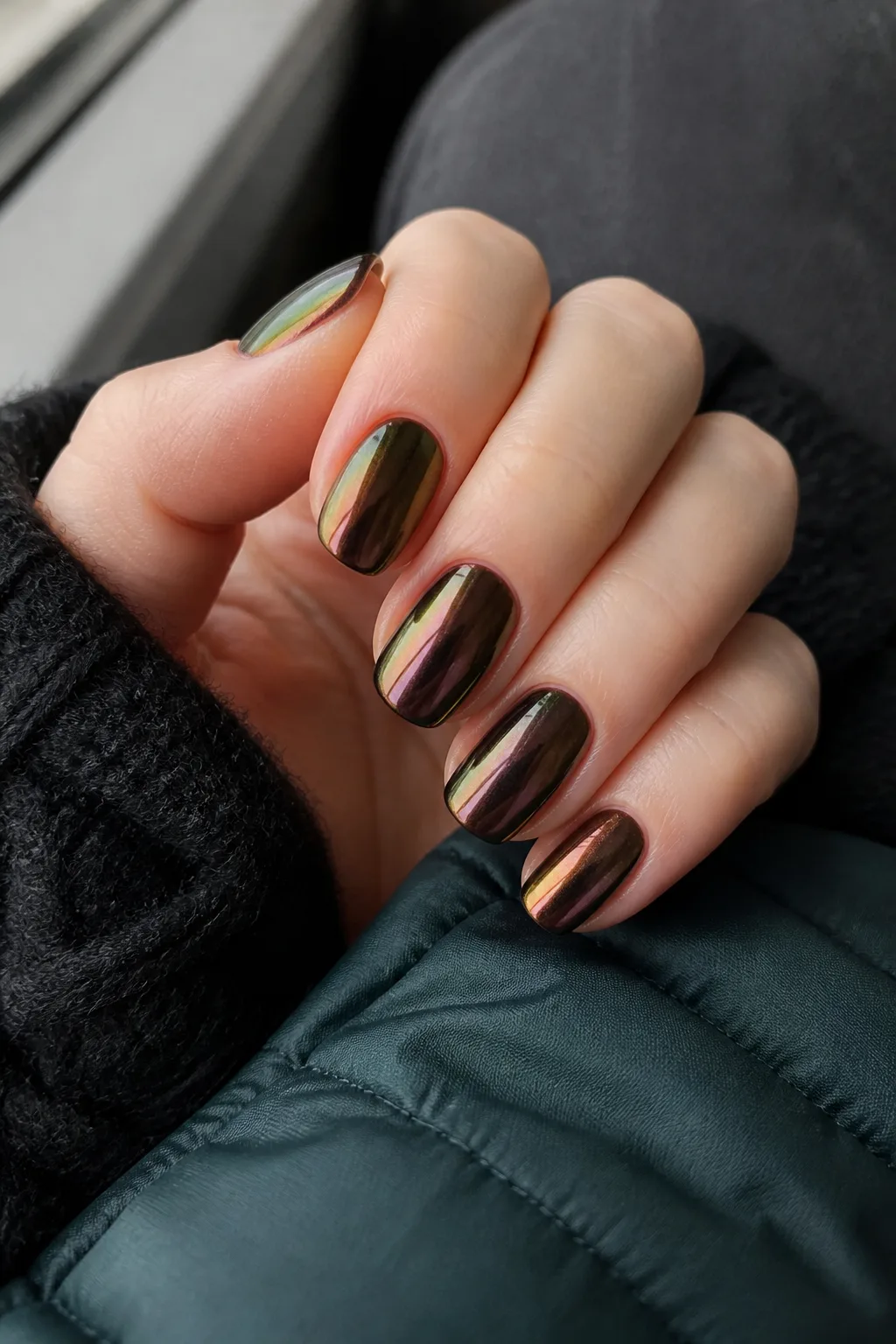Multichrome Fall Chrome Nails With A Puffer