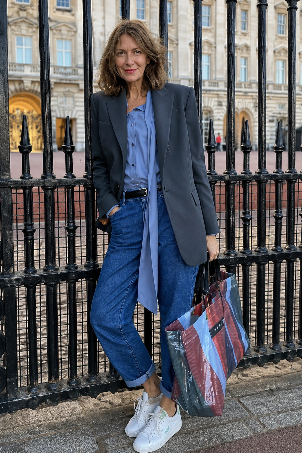 Navy Blazer + Blue Shirt + Straight-Leg Jeans