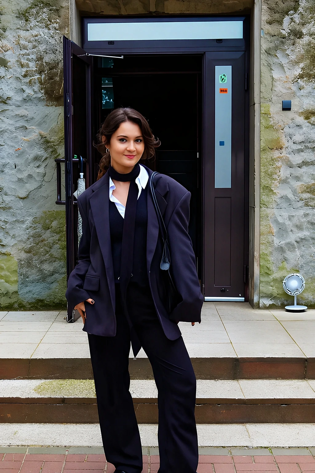 Navy Blazer + White Shirt + Black Trousers