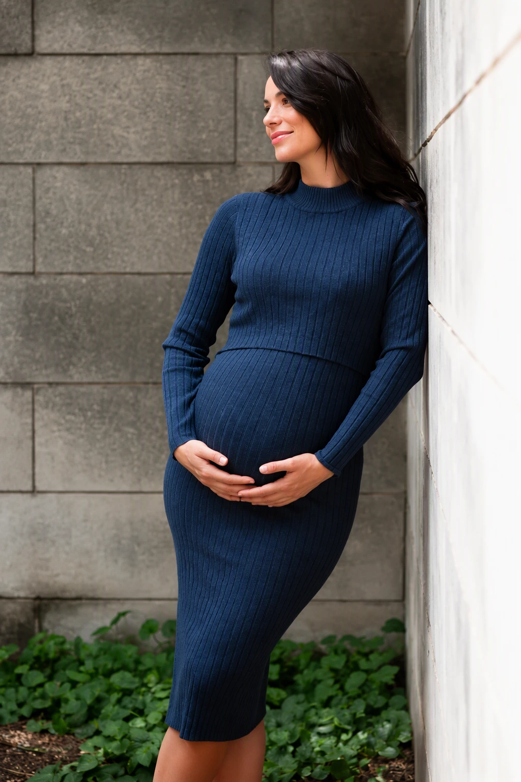 Navy Ribbed Sweater Dress