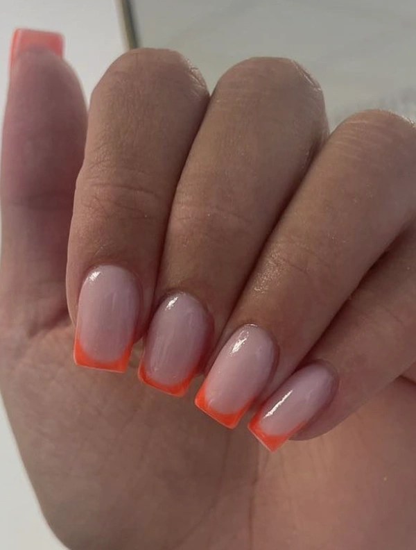 Neon Orange French Tip on Short Square Nails