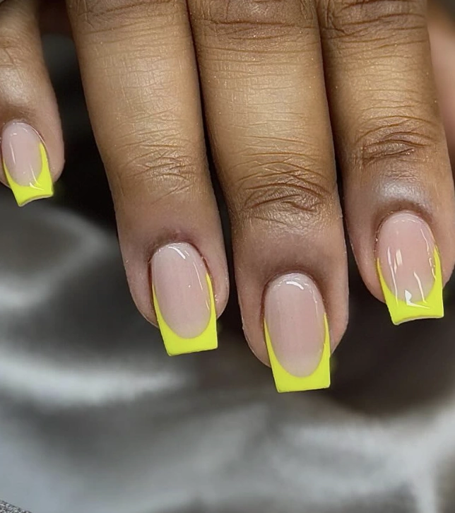 Neon Yellow French Tips on Square Nails