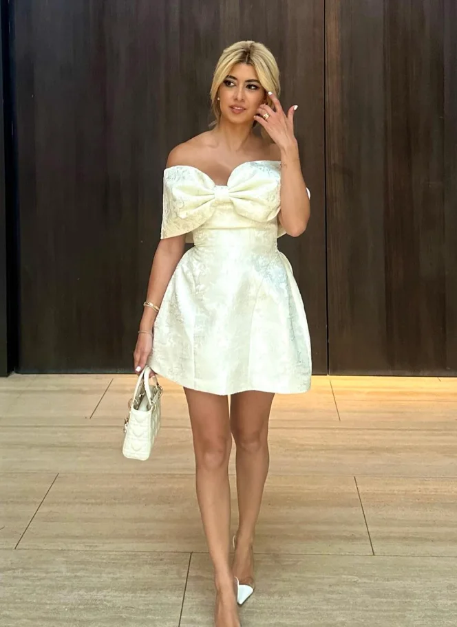 Off-the-Shoulder Bow Mini White Dress