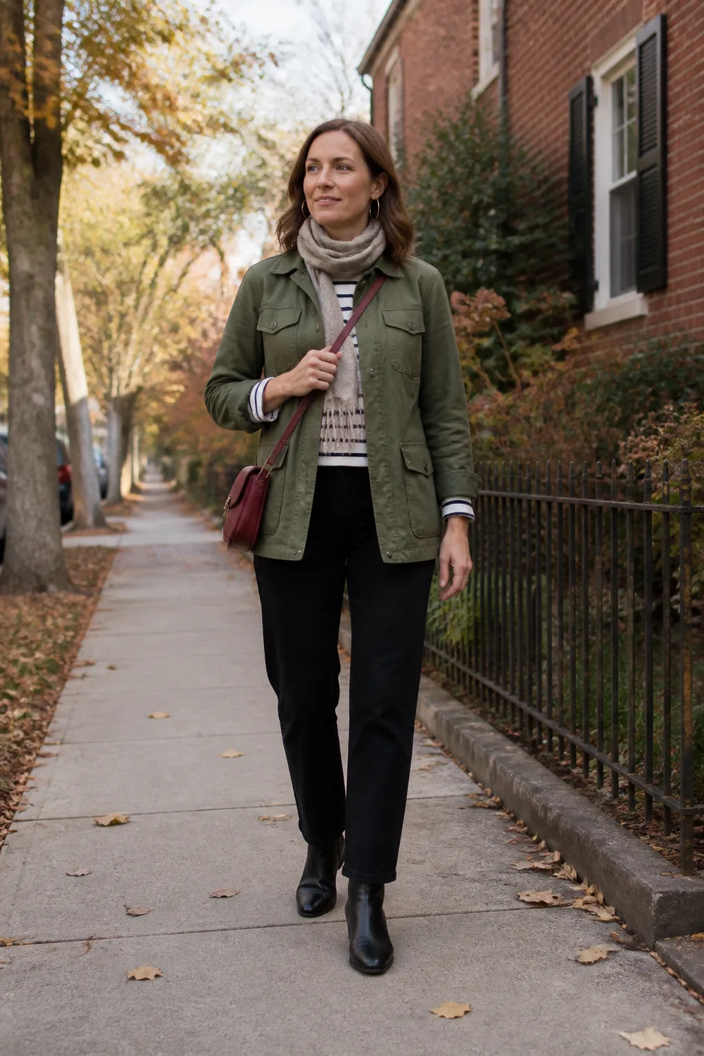 Olive Field Jacket, Striped Shirt and Black Chelsea Boots