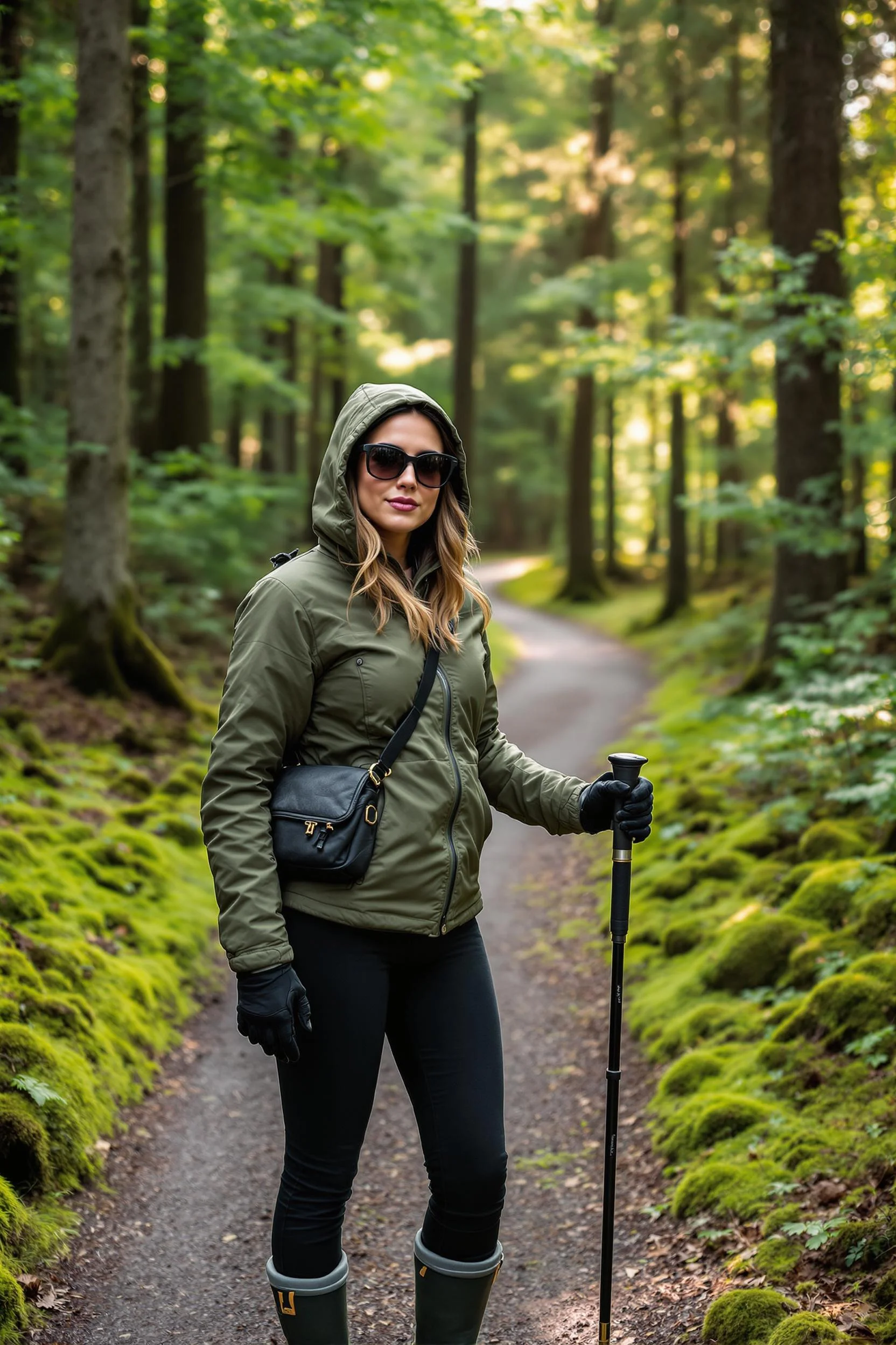 Olive Hooded Jacket + Black Leggings