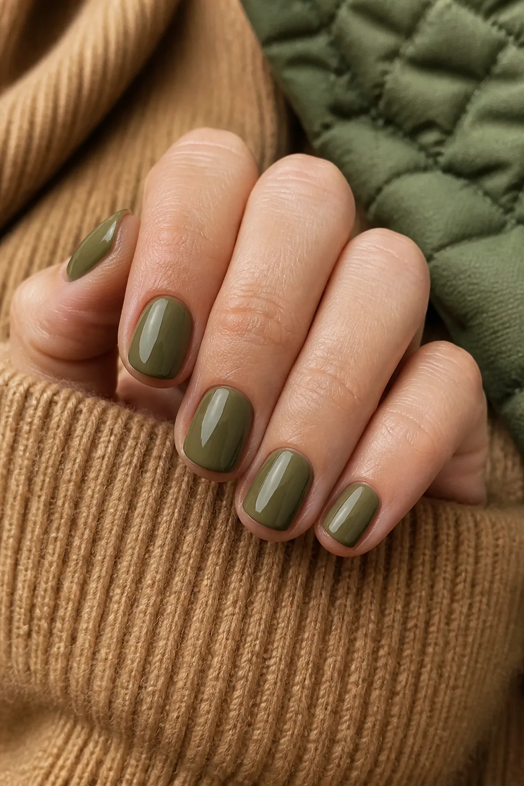 Olive Nails With a Quilted Jacket