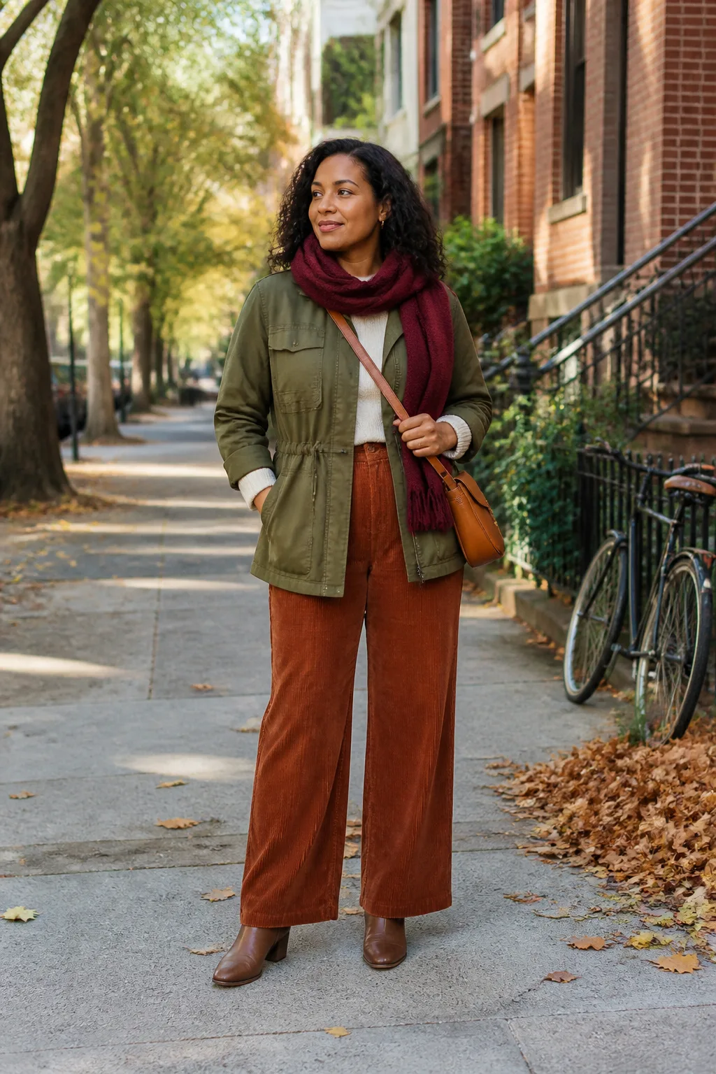 Olive Utility Jacket with Corduroy Trousers