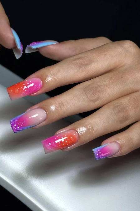 Ombre Coffin Nails with White Dot Accents