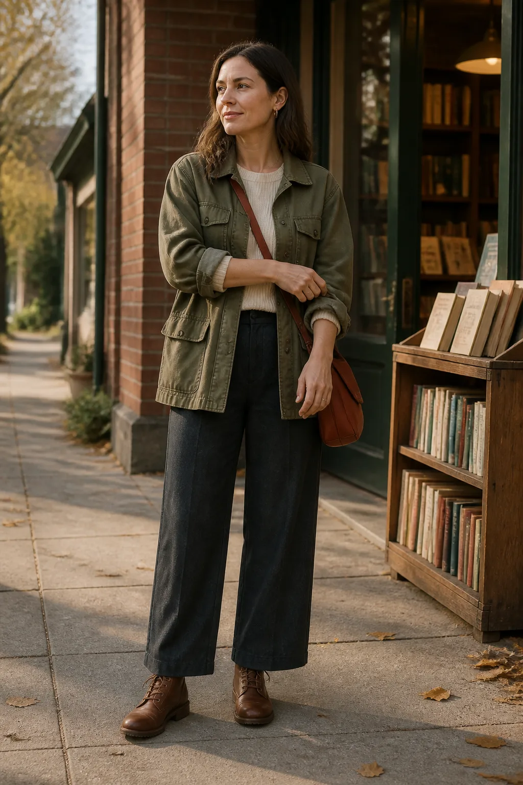 Oversized Olive Utility Jacket with Wide-Leg Trousers