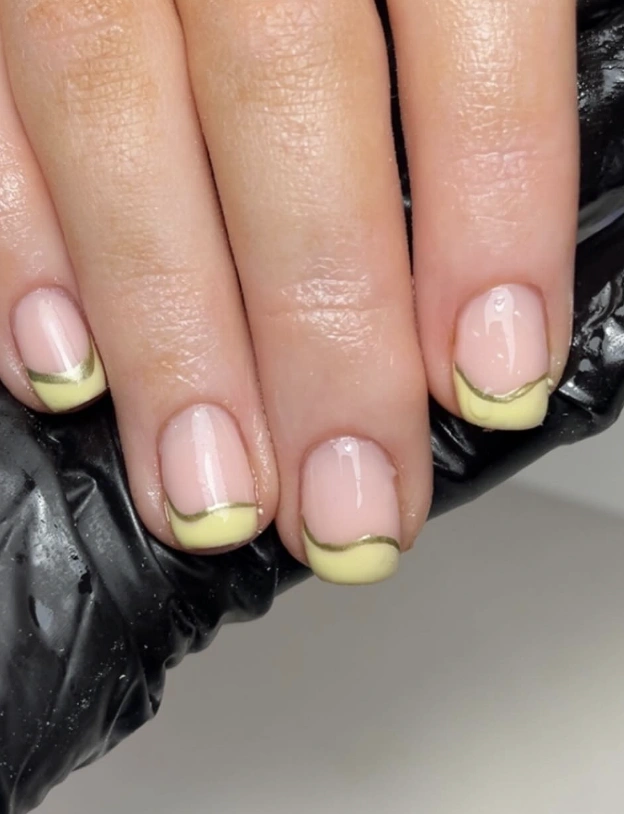 Pale Yellow French Tips with Fine Gold Accent Line