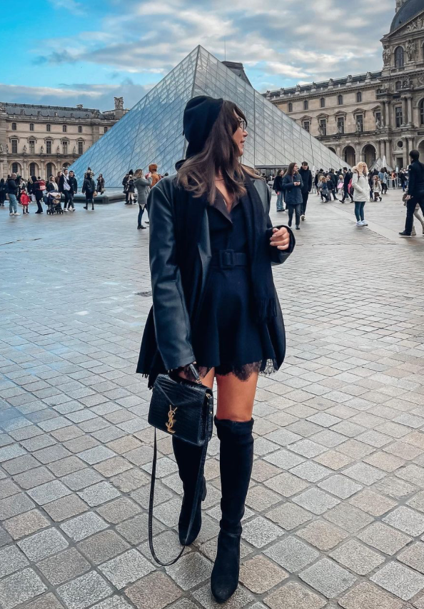 Parisian Street Style: Oversized Blazer + Mini Dress + Boots