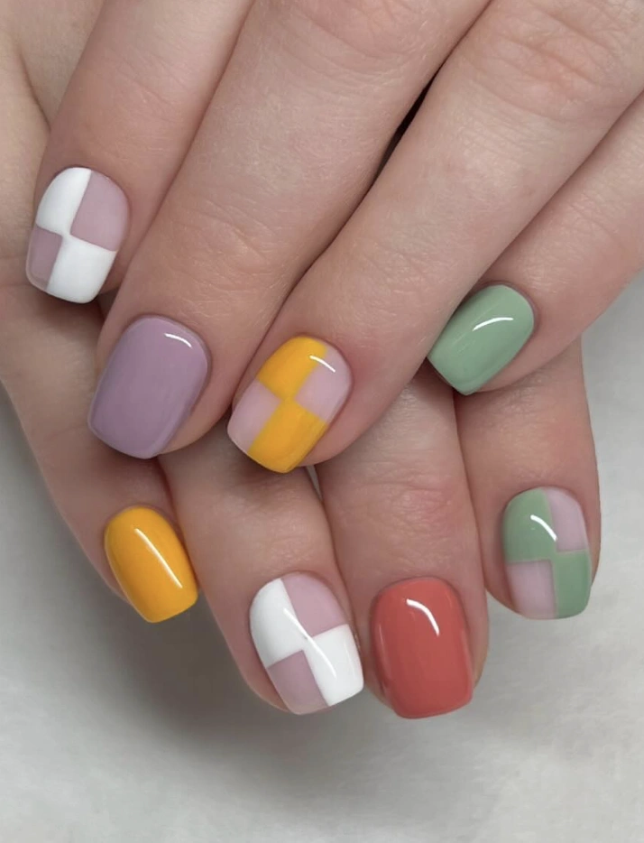 Pastel Block Color Nails on Square Shaped Tips