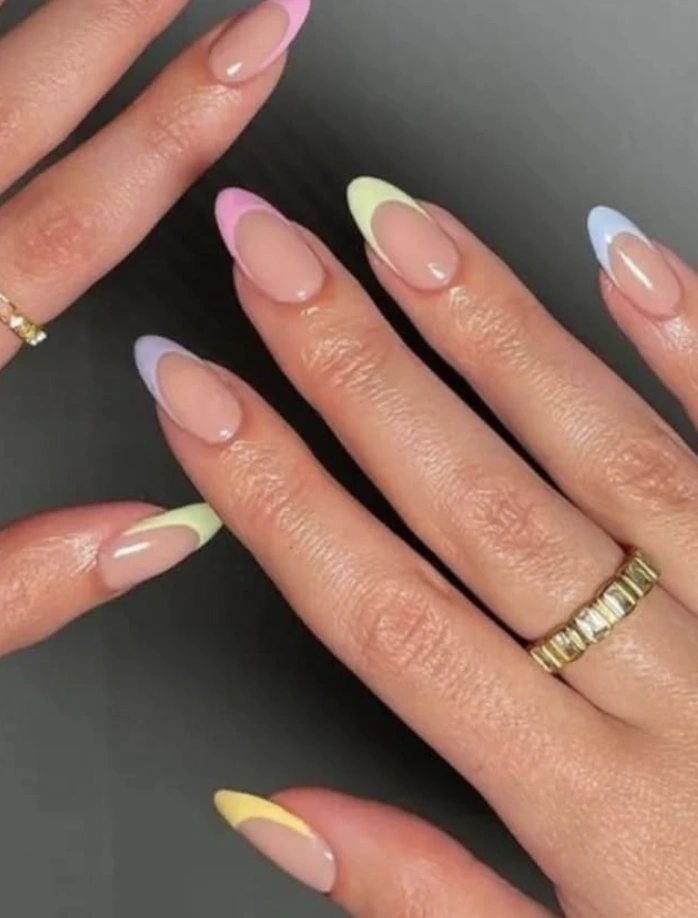 Pastel French Tip Almond Nails
