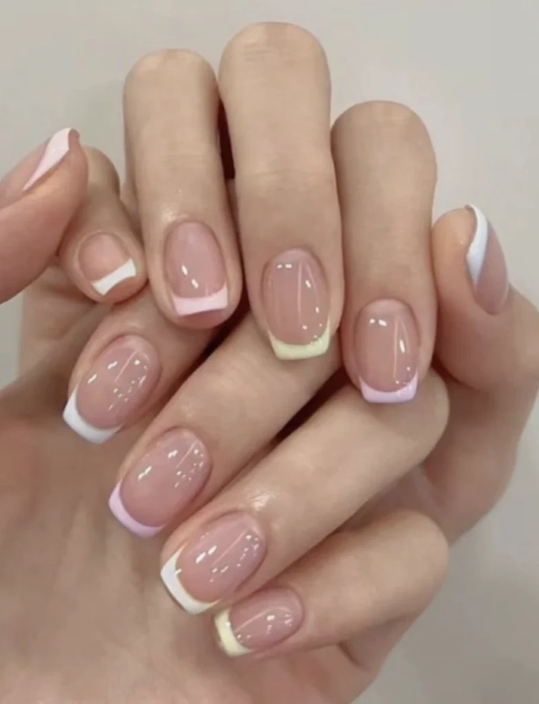 Pastel French Tip Nails with Square-Oval Shape