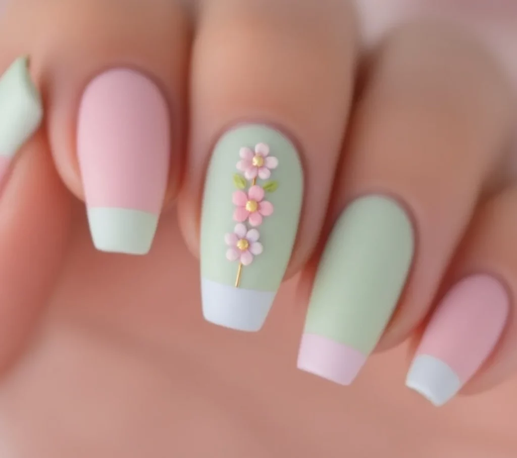 Pastel Garden French Nail Art