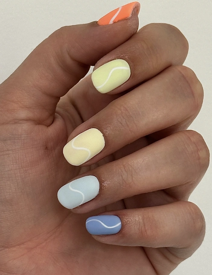Pastel Matte Nails with Abstract White Lines
