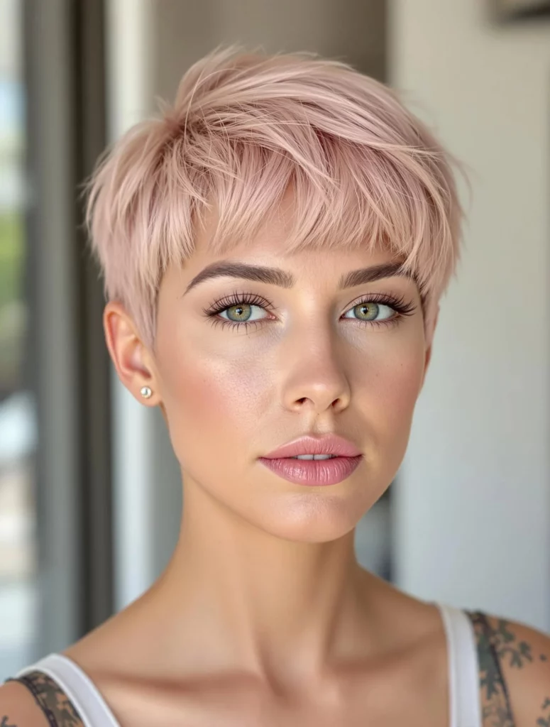 Pastel Pink Pixie with Wispy Bangs