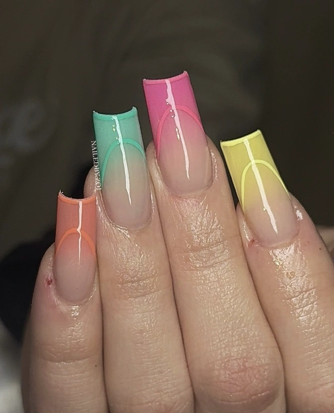 Pastel Rainbow French Tip Acrylic Nails