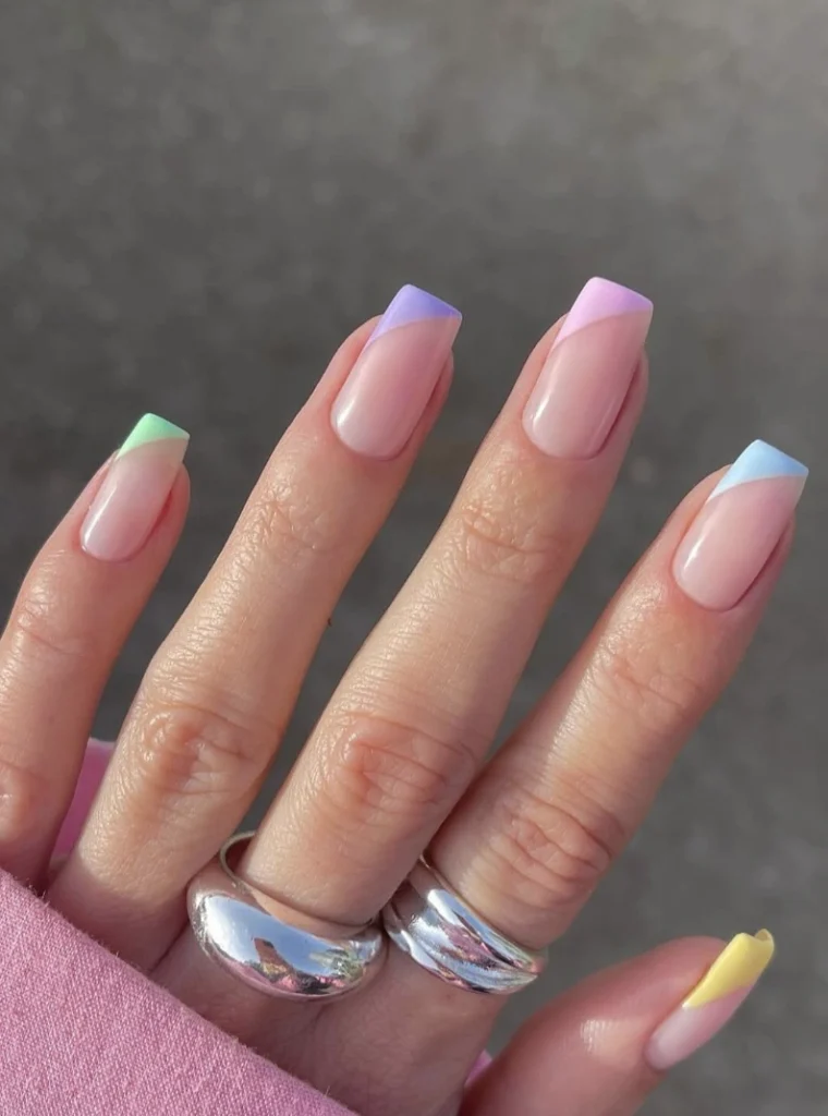 Pastel-Tipped Square Nails with Glossy Finish