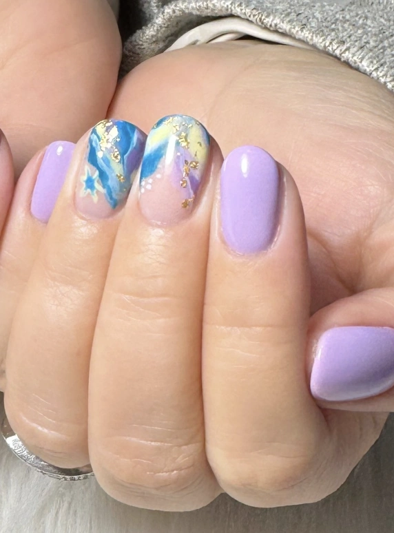 Pastel Watercolor Nails with Gold Leaf Accents