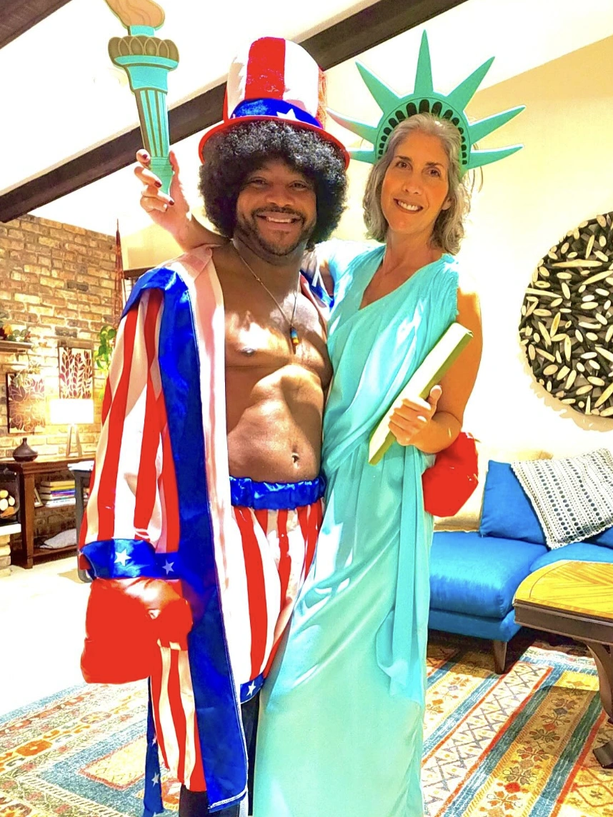 Patriotic Uncle Sam Costume + Elegant Lady Liberty Dress + Fun Statue of Liberty Props