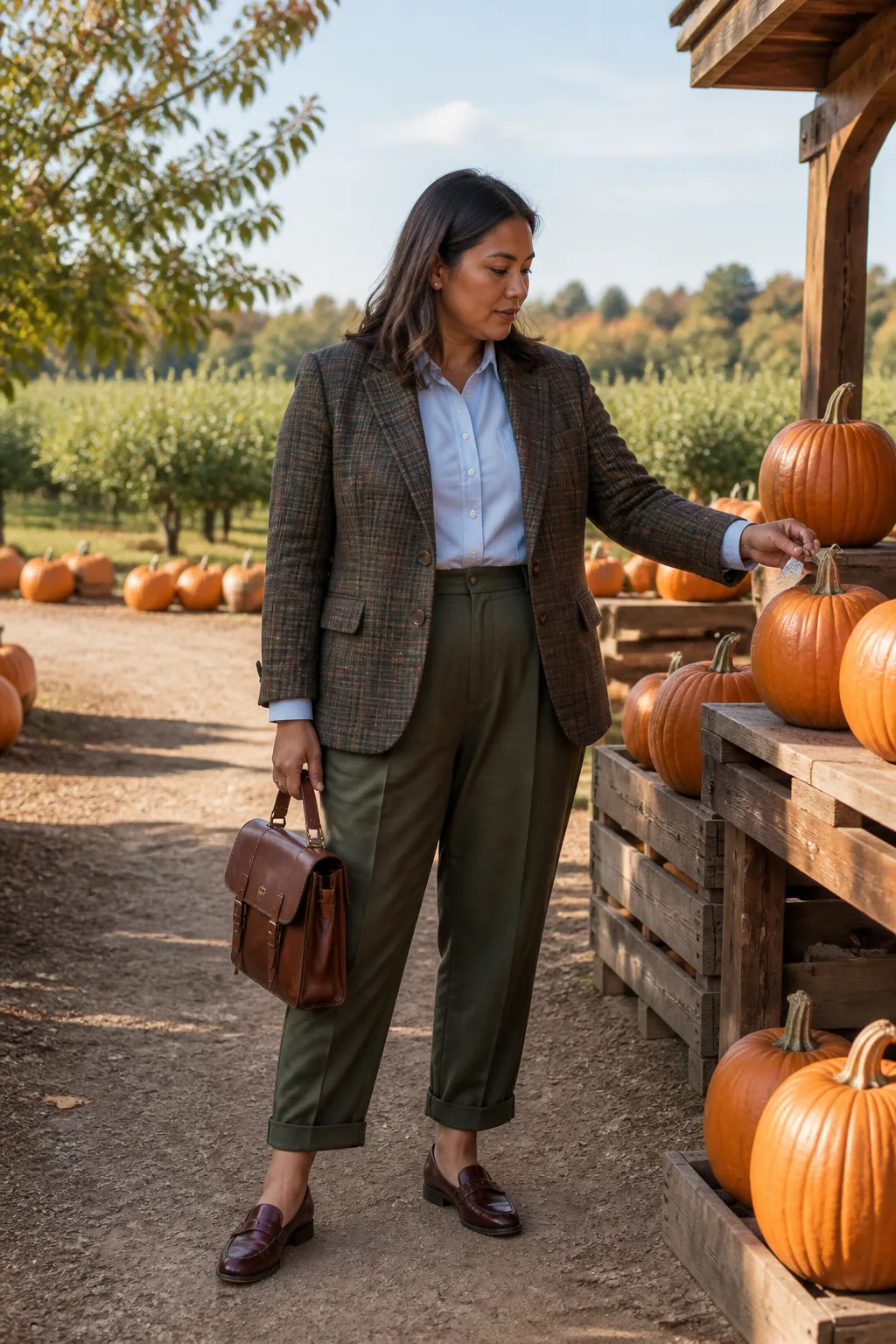 Plaid Blazer with Pleated Trousers