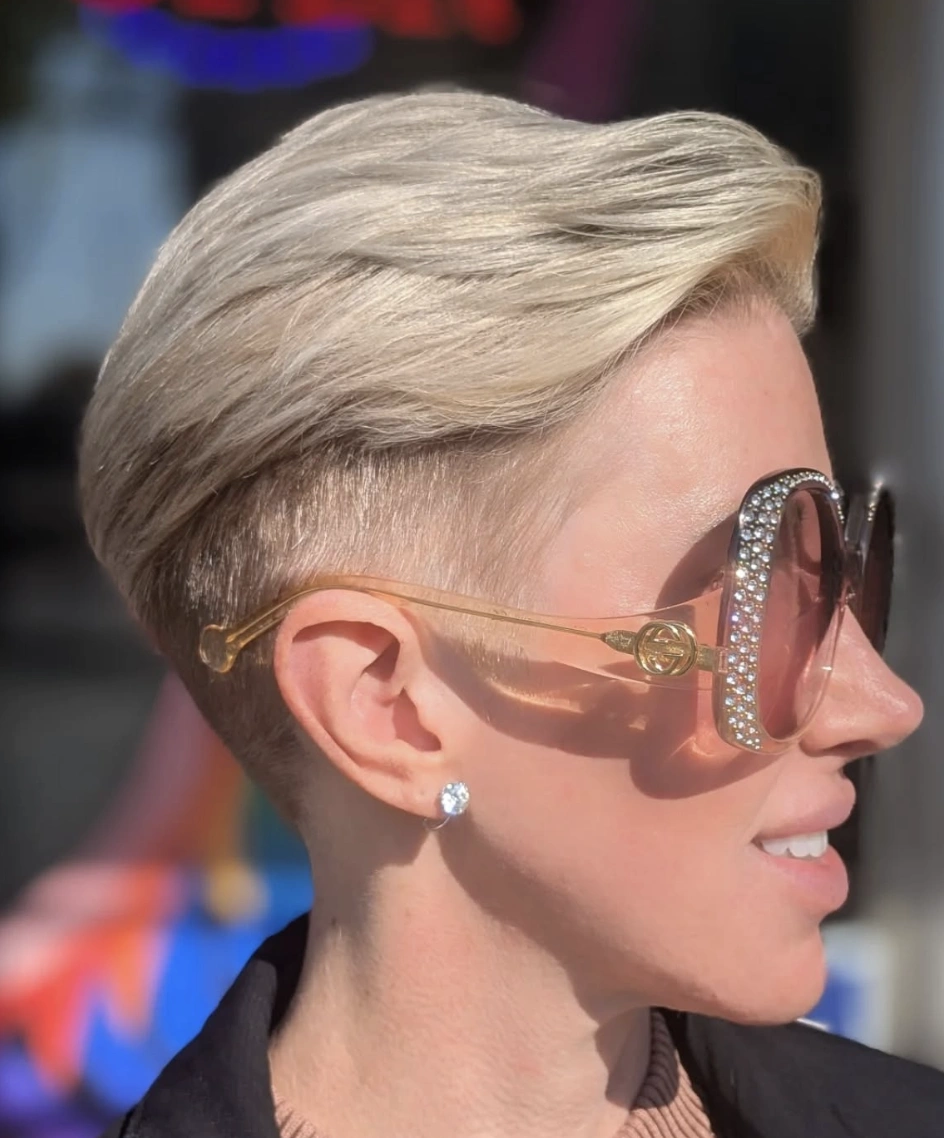 Platinum Blonde Pixie with Shaved Undercut Detail