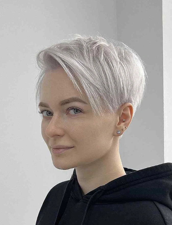 Platinum Blonde Pixie with Side-Swept Bangs