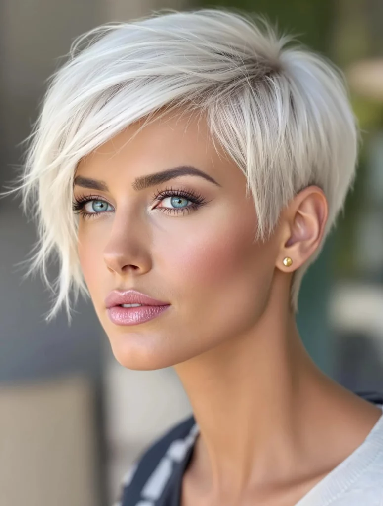 Platinum Pixie with Side-Swept Bangs